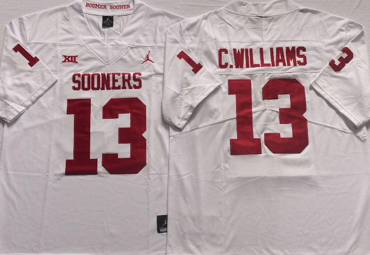 Men Oklahoma Sooners #13 C.Williams White 2025 NCAA Jersey->ncaa teams->NCAA Jersey